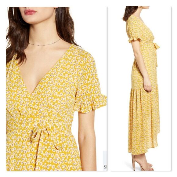 🌻 ONE CLOTHING 🌻 Floral Faux-wrap Maxi Dress - [Medium, Yellow] - Picture 2 of 12